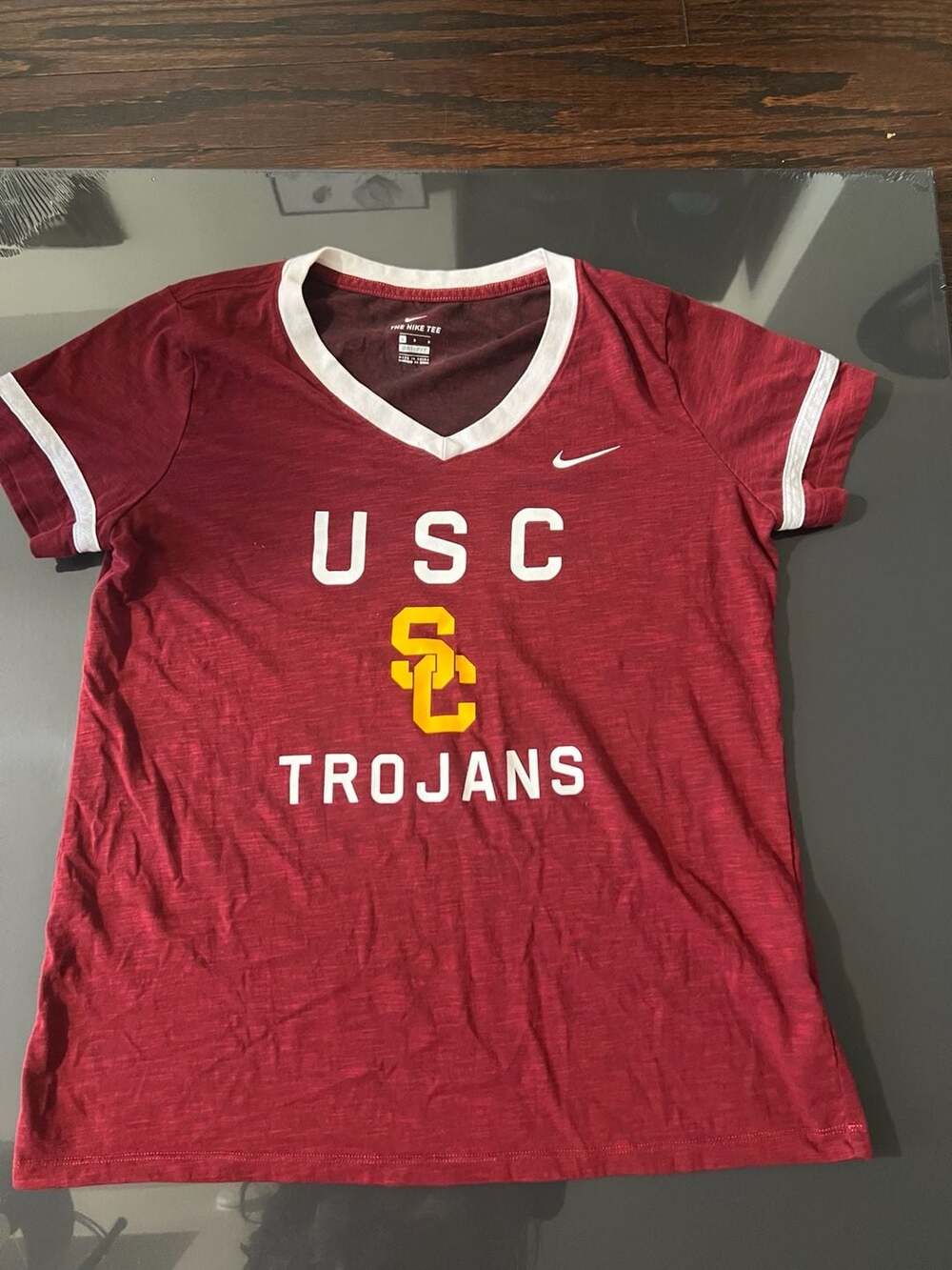Nike USC Trojans Dri-FIT V-Neck T-Shirt Size L Red White Collegiate